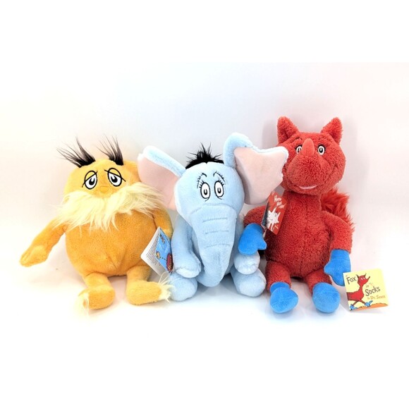 Dr Seuss Character Plush Toys Set of 3 Horton Hears a Who Lorax Fox in Socks - Picture 1 of 8